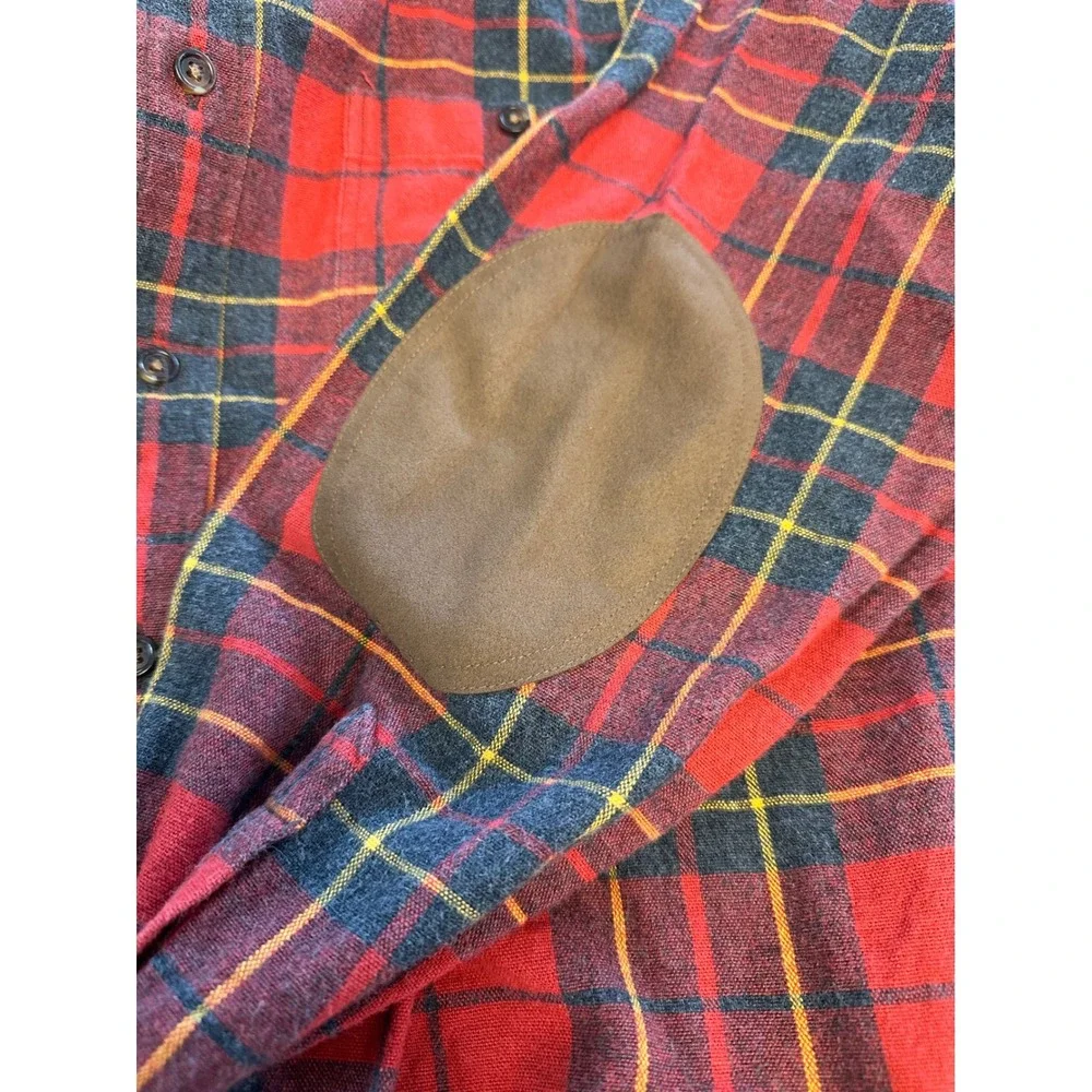J.Crew Flannel Shirt Plaid Button Up Long‎ Sleeve with Elbow Patches L